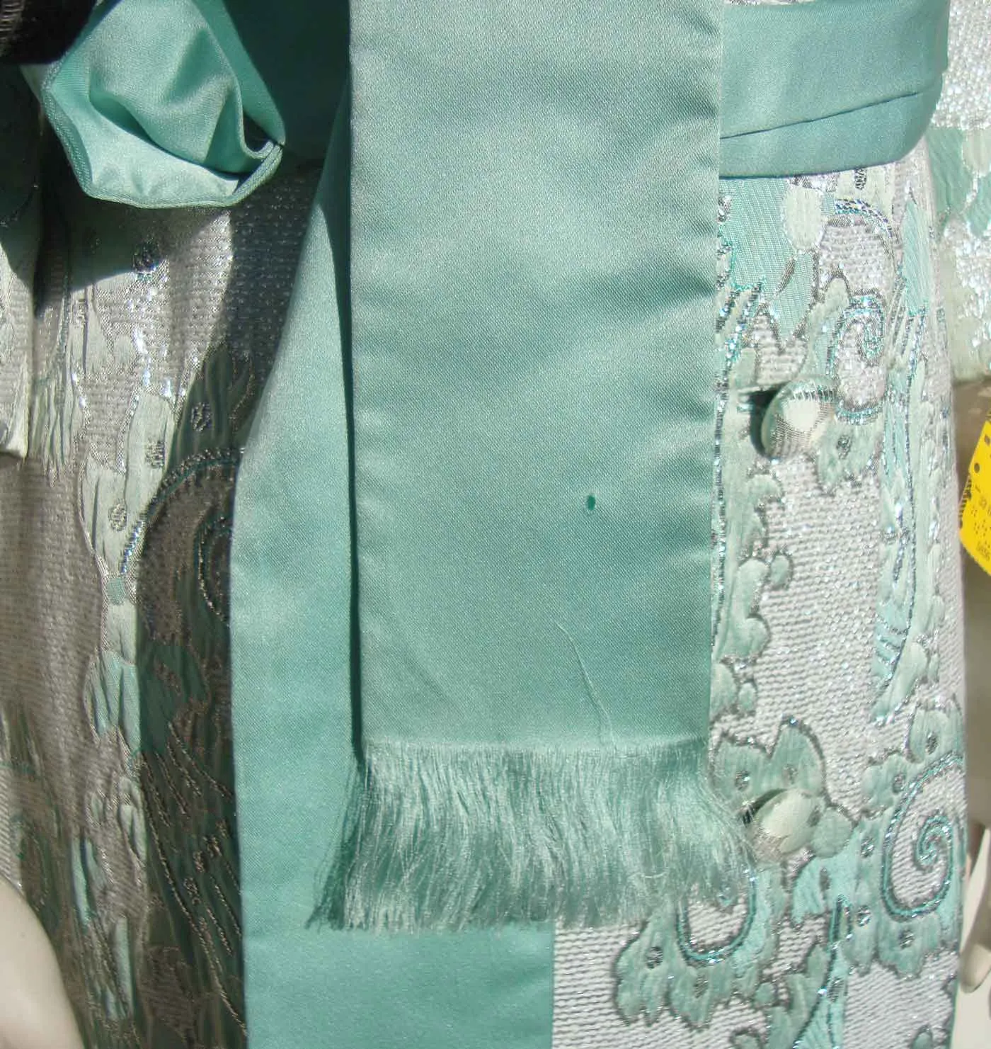 Vintage 60s Saks Turquoise & Silver Brocade Spring Coat M – Deadstock w/ Tag