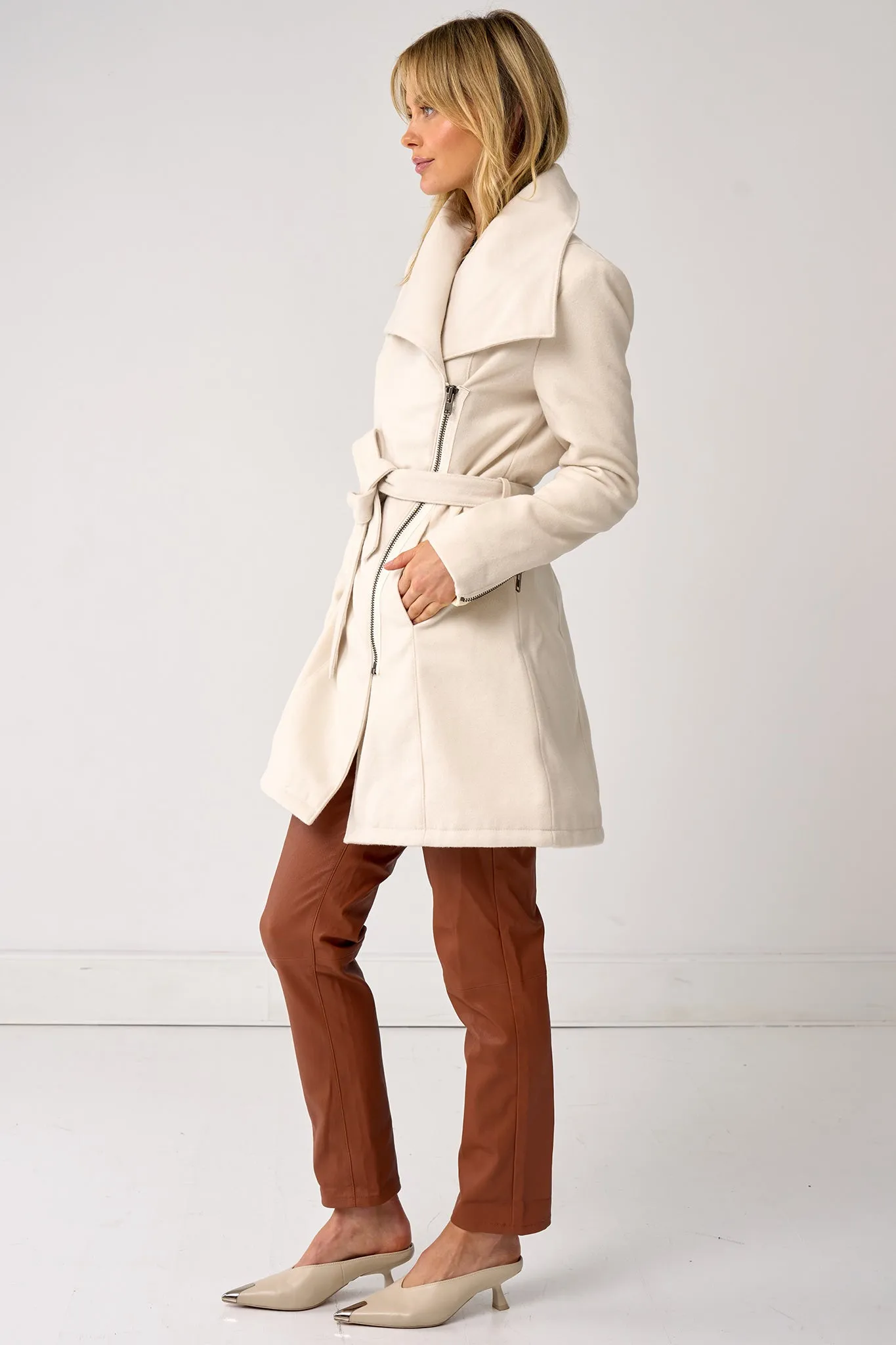 Washington Street Drape Trench Cream Wool