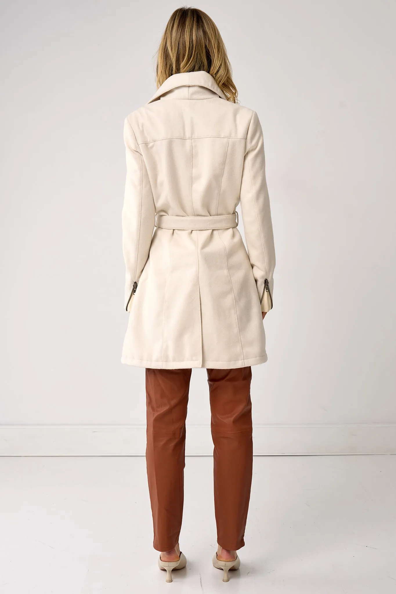 Washington Street Drape Trench Cream Wool