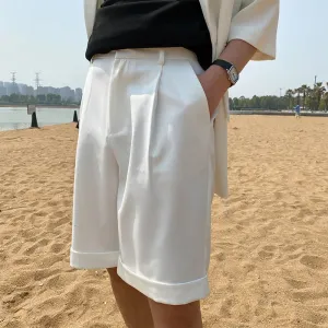 WIAOFELLAS  -  New Summer Solid Color Casual Shorts Men's Korean Trendy Black And White Suit Shorts Summer New Wide Leg Pants 2Y8315