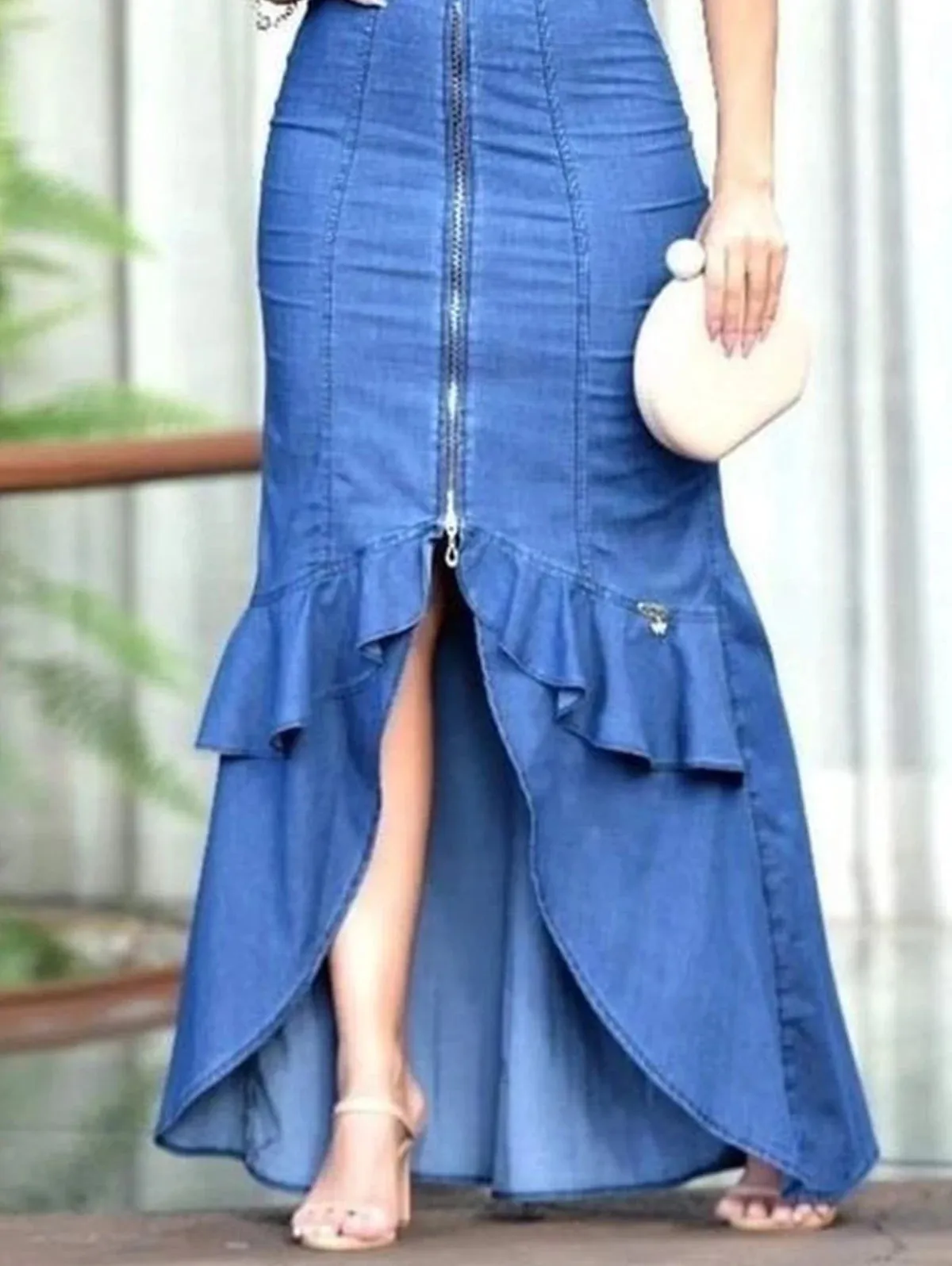 Women Fashion Plain Boat Neck Short Sleeve Tulip Hem Maxi Denim Bodycon Dress Denim Dress Casual Long Dresses Streetwear