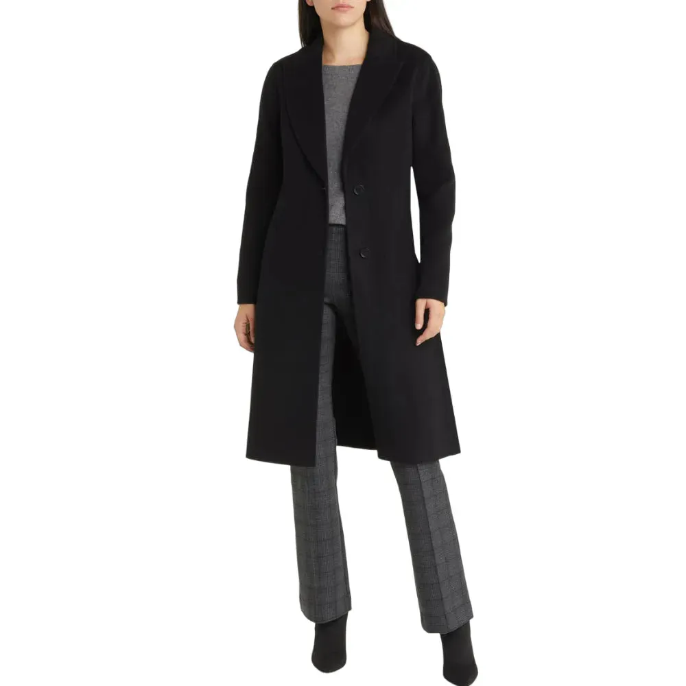 Womens Black Belted Wool Coat