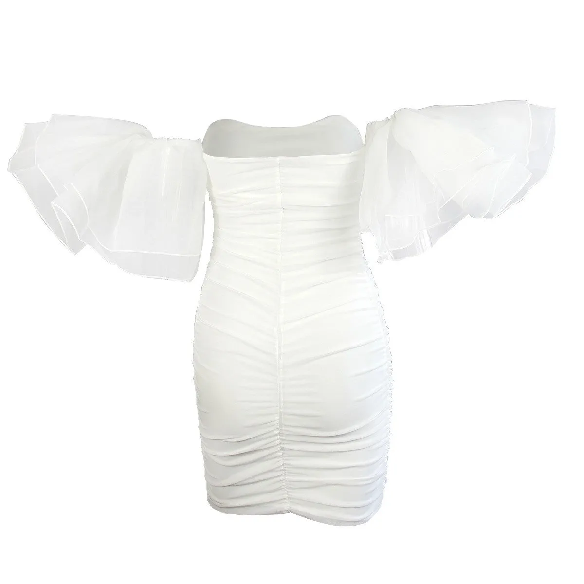 women's fashion  sexy nightclub style pleated bubble sleeve group women's mesh dress