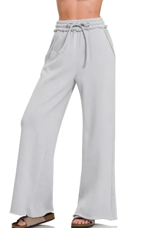 Zenana-Fleece Exposed Seam Wide Leg Sweatpants