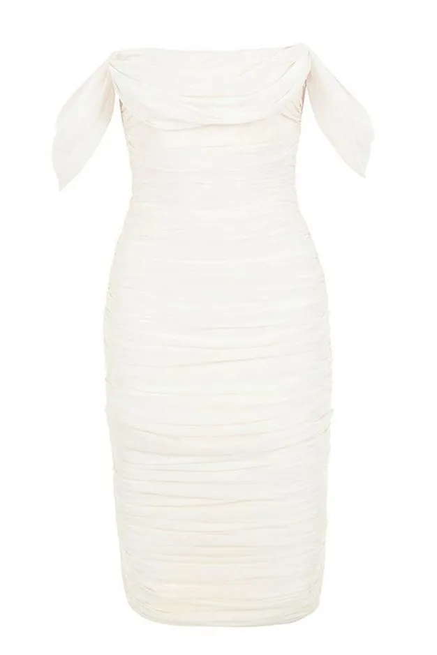 Zia Bodycon Wrap Midi Dress - Pearl White